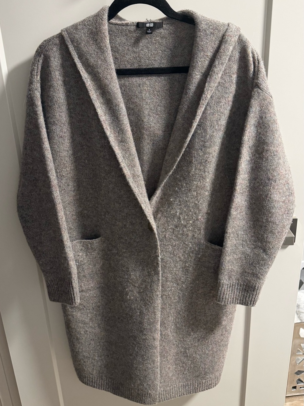 UNIQLO Taupe Gray Hooded Open-Front Women's Cardigan Coat